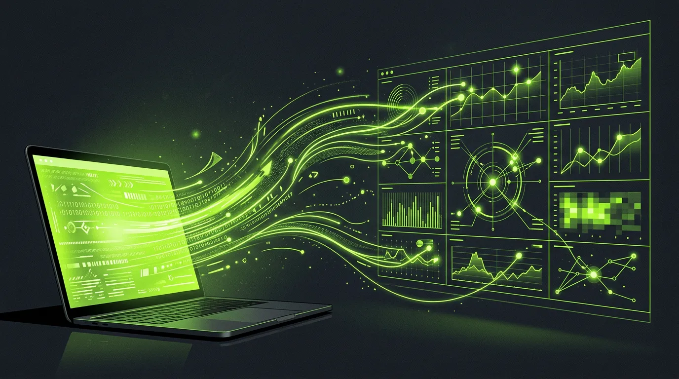 Data flowing from marketing channels into analytics dashboard